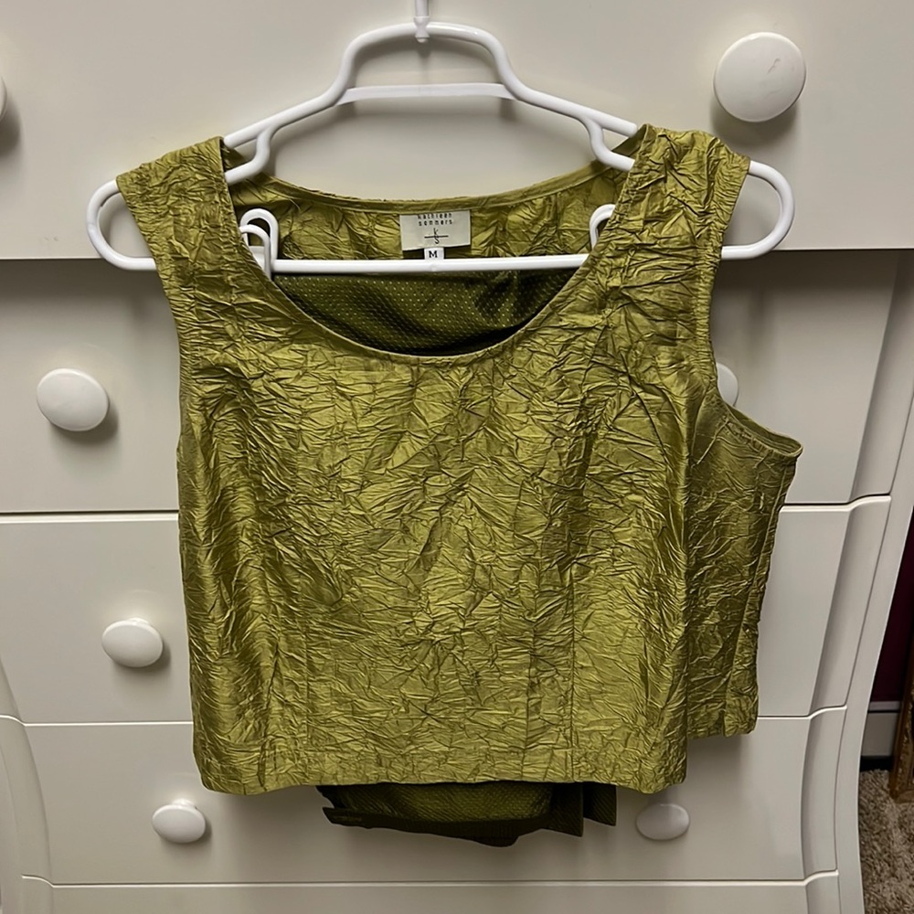 Kathleen Sommers Silk Duponi Hummus colored sleeveless top